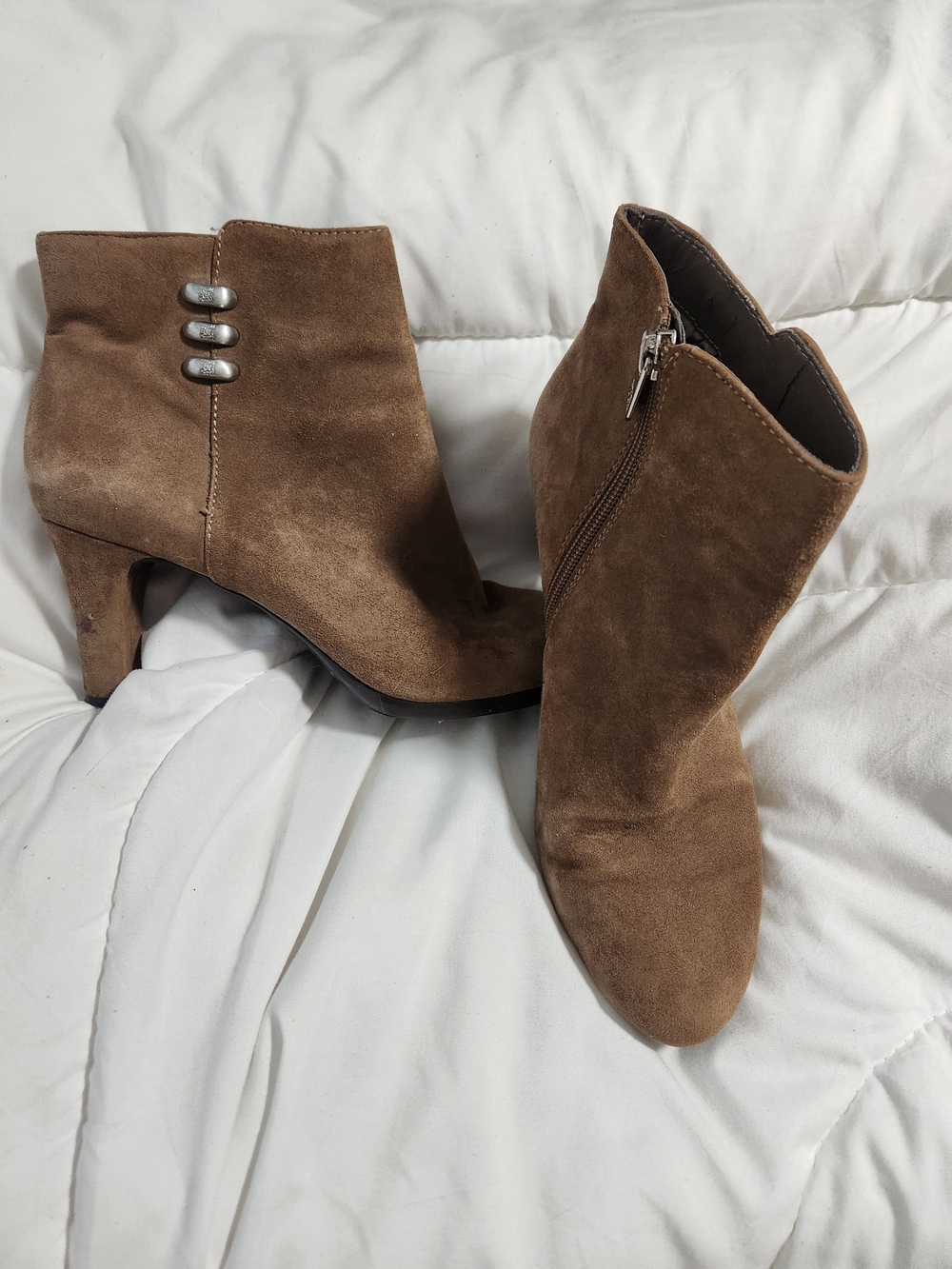 Anne Klein Brown Suede Ankle Booties with Side Zip